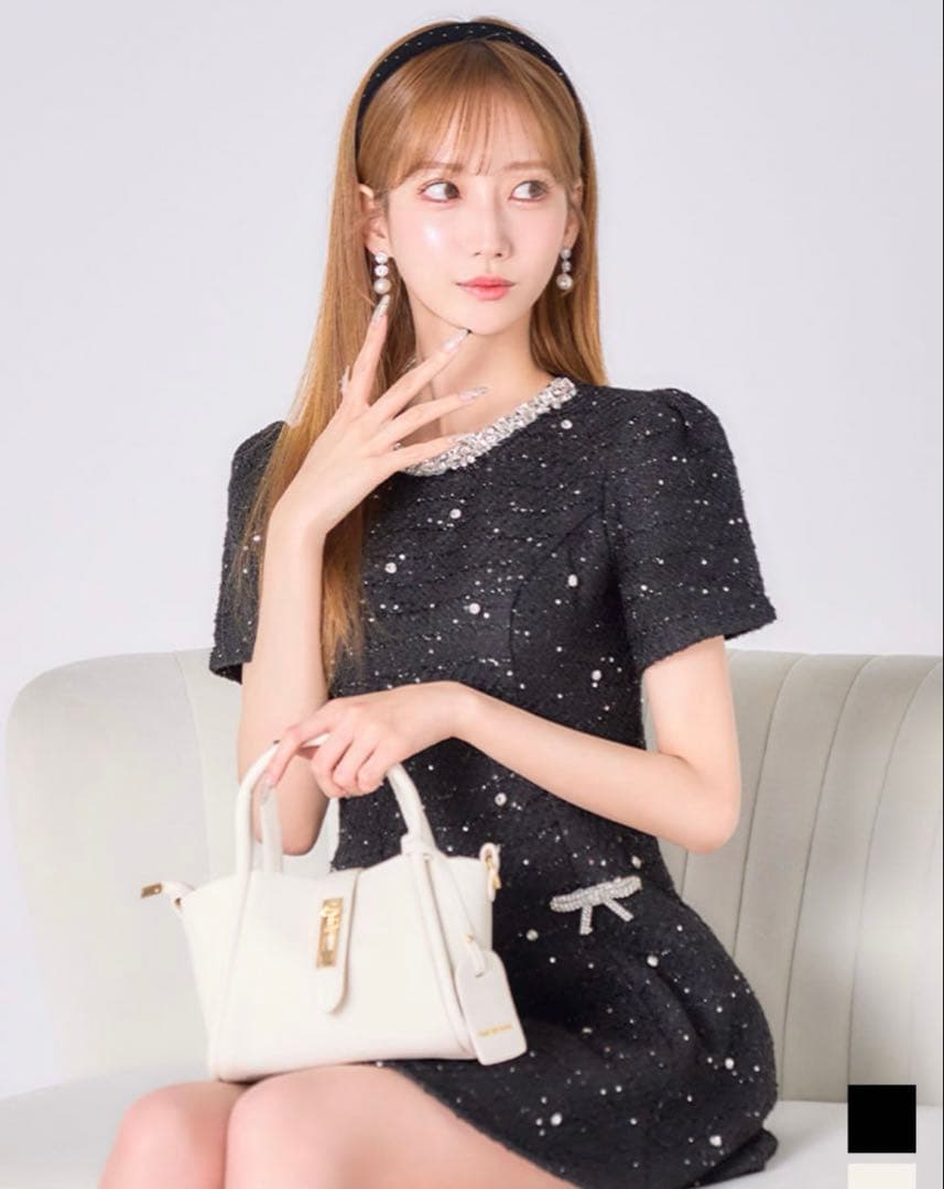 ジュエルズ/ビジューフレアワンピースドレス/キャバドレス/L