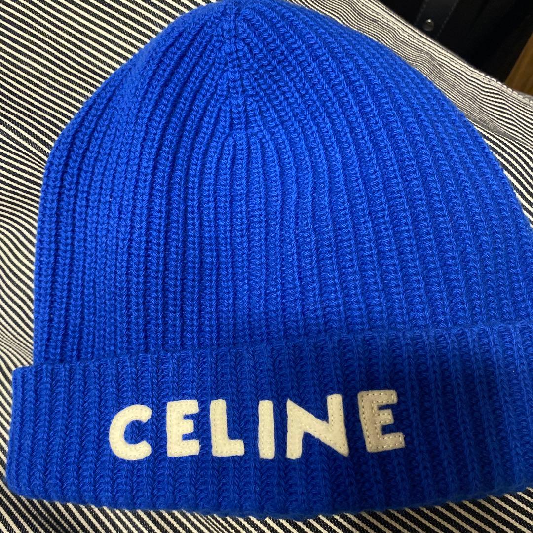 セリーヌ　ニット帽　ブルー　CELINE
