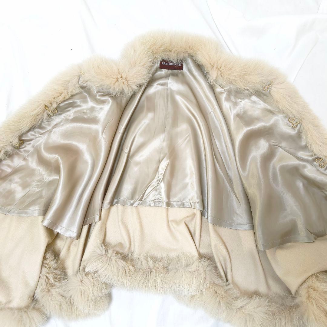 美品✨アルボレンテ カシミヤ100% シャドーフォックスファー ケープポンチョ