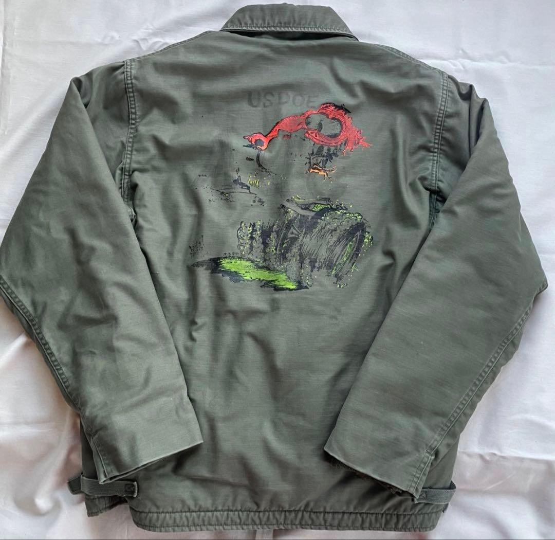 A2デッキジャケット 80s 染み込みプリント ヴィンテージ　ホットロッド