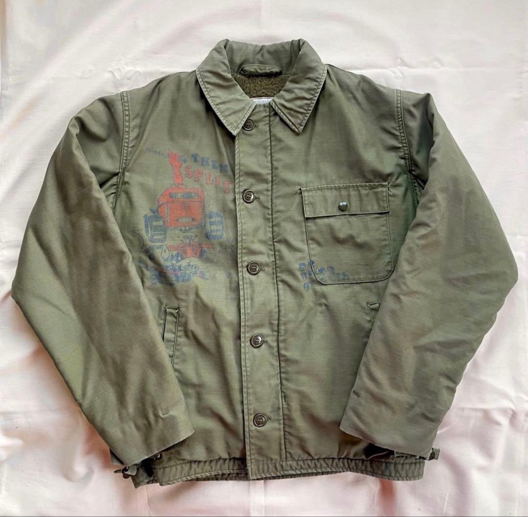 A2デッキジャケット 80s 染み込みプリント ヴィンテージ　ホットロッド