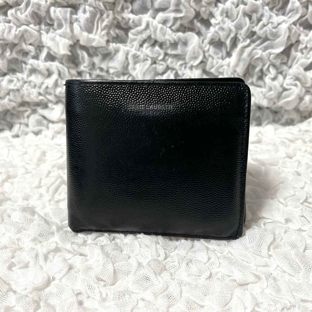 SAINT LAURENT ブラック二つ折り財布　レザー　サンローラン　黒