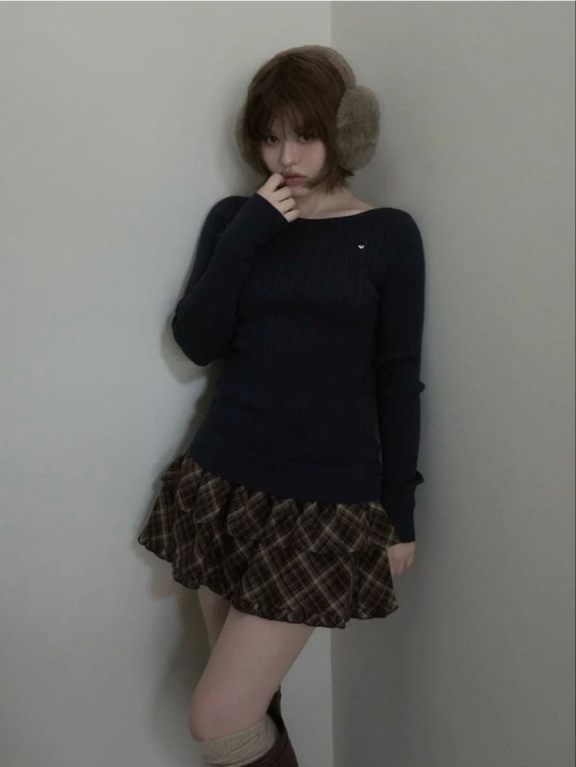 ワンピース andmary Nina check mini dress navy