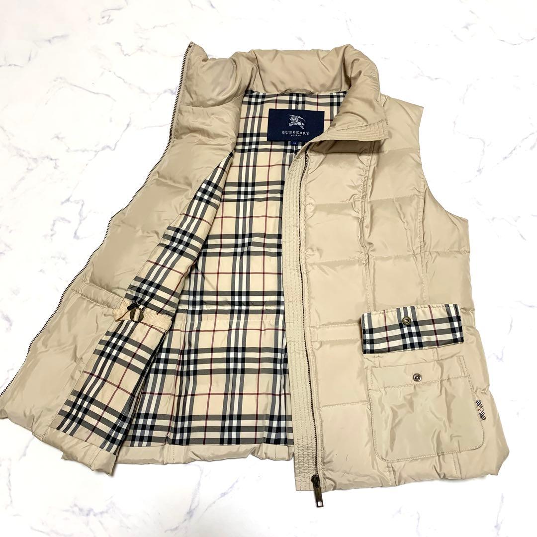 【美品　特大3L！ノバチェック】バーバリーロンドン　ダウンベスト　アイボリー