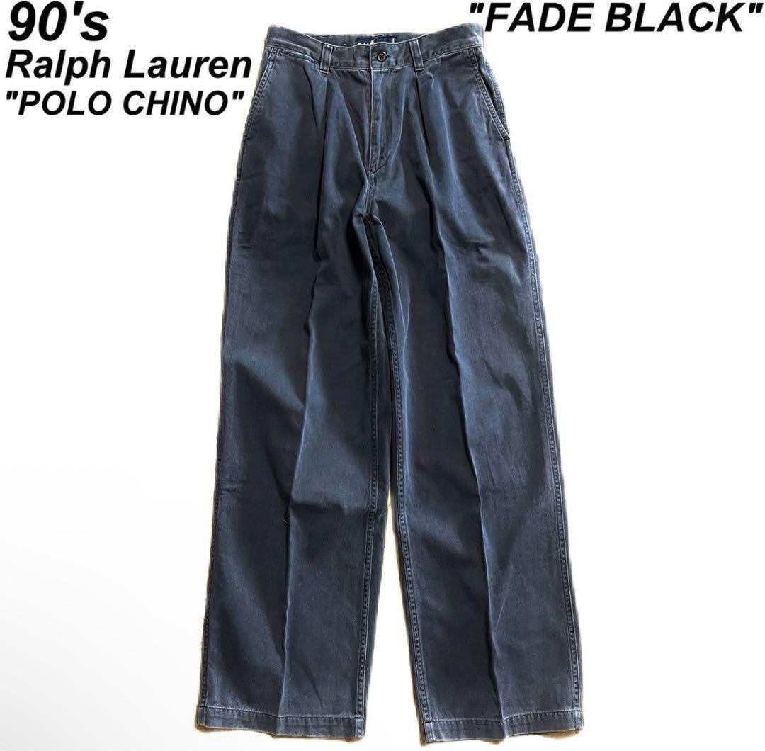 古着 90's ラルフローレン ブラック ツータックチノ ポロチノ
