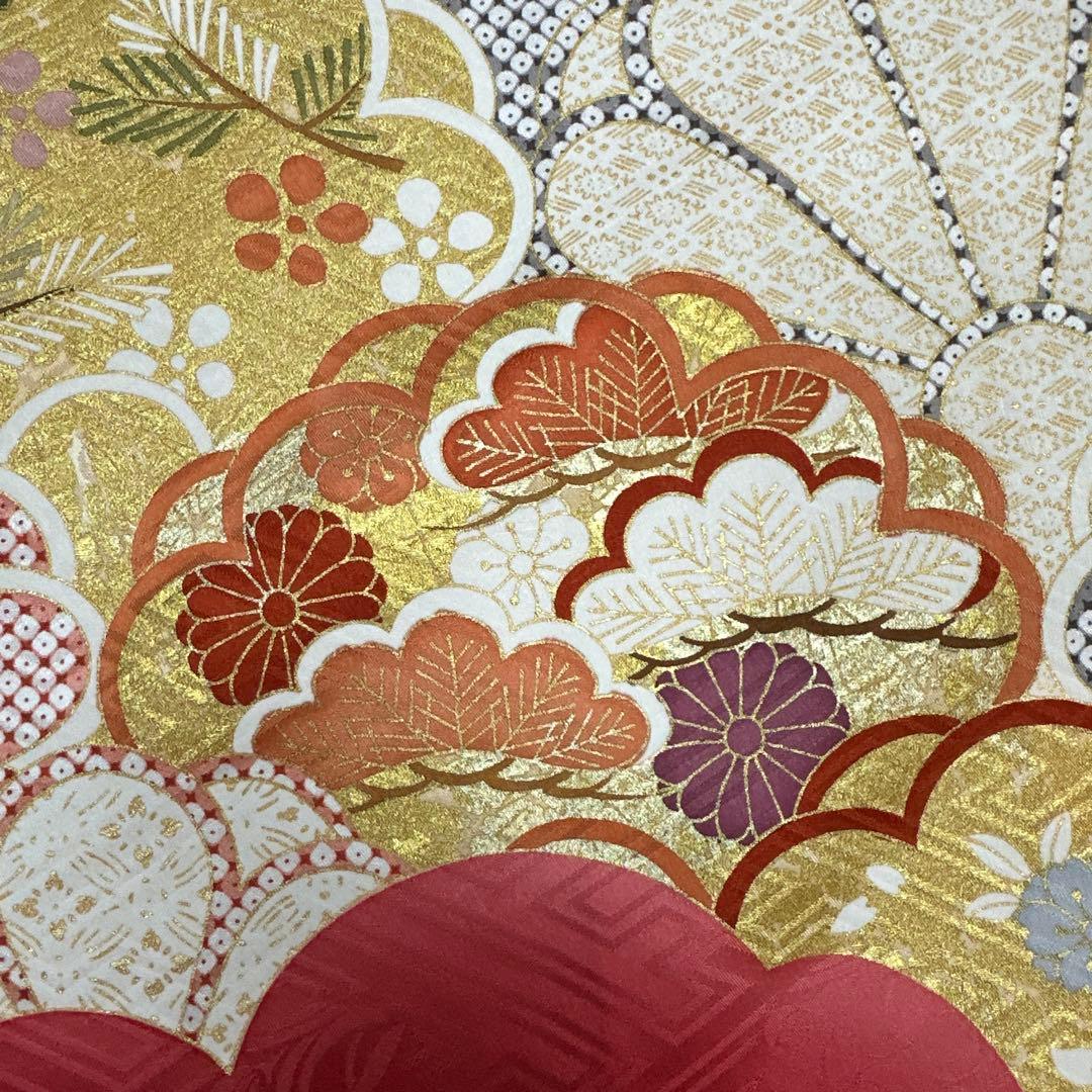 吉澤友禅 赤地暈し 振袖 菊尽くし 松竹梅 大きいサイズ