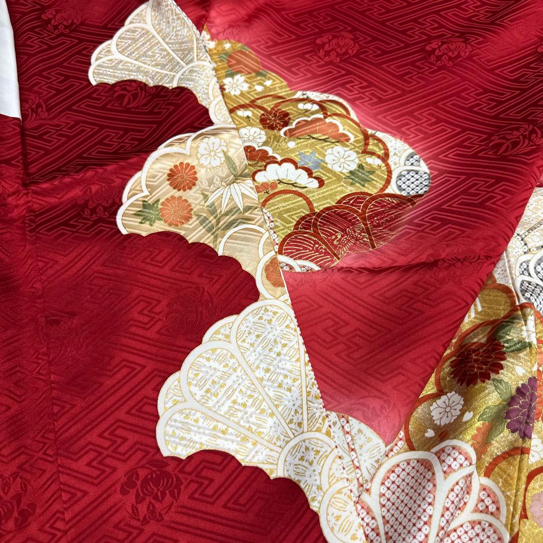 吉澤友禅 赤地暈し 振袖 菊尽くし 松竹梅 大きいサイズ