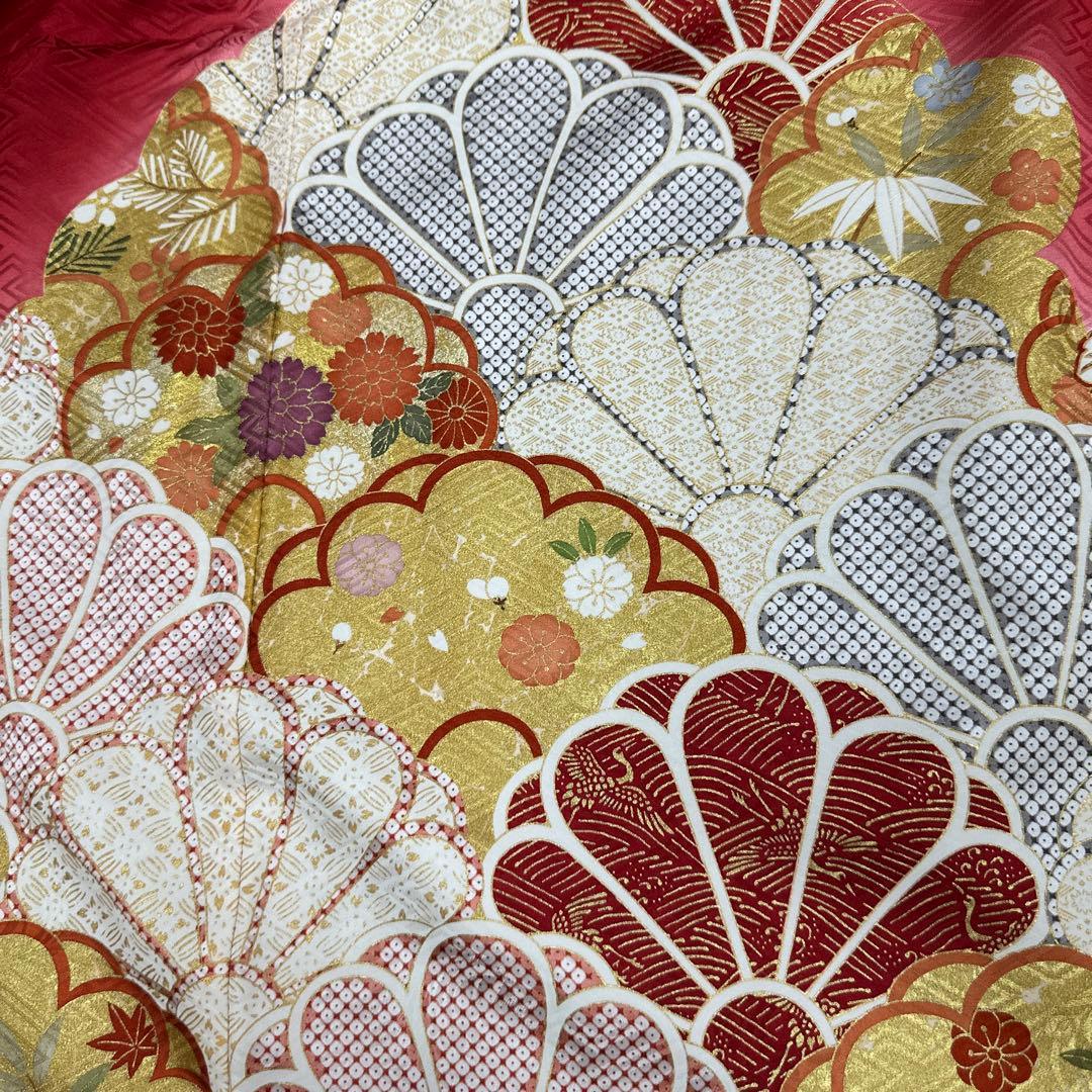 吉澤友禅 赤地暈し 振袖 菊尽くし 松竹梅 大きいサイズ