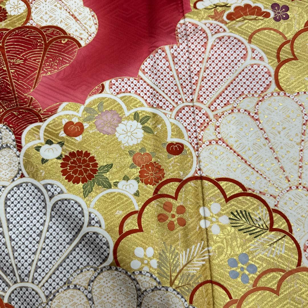 吉澤友禅 赤地暈し 振袖 菊尽くし 松竹梅 大きいサイズ