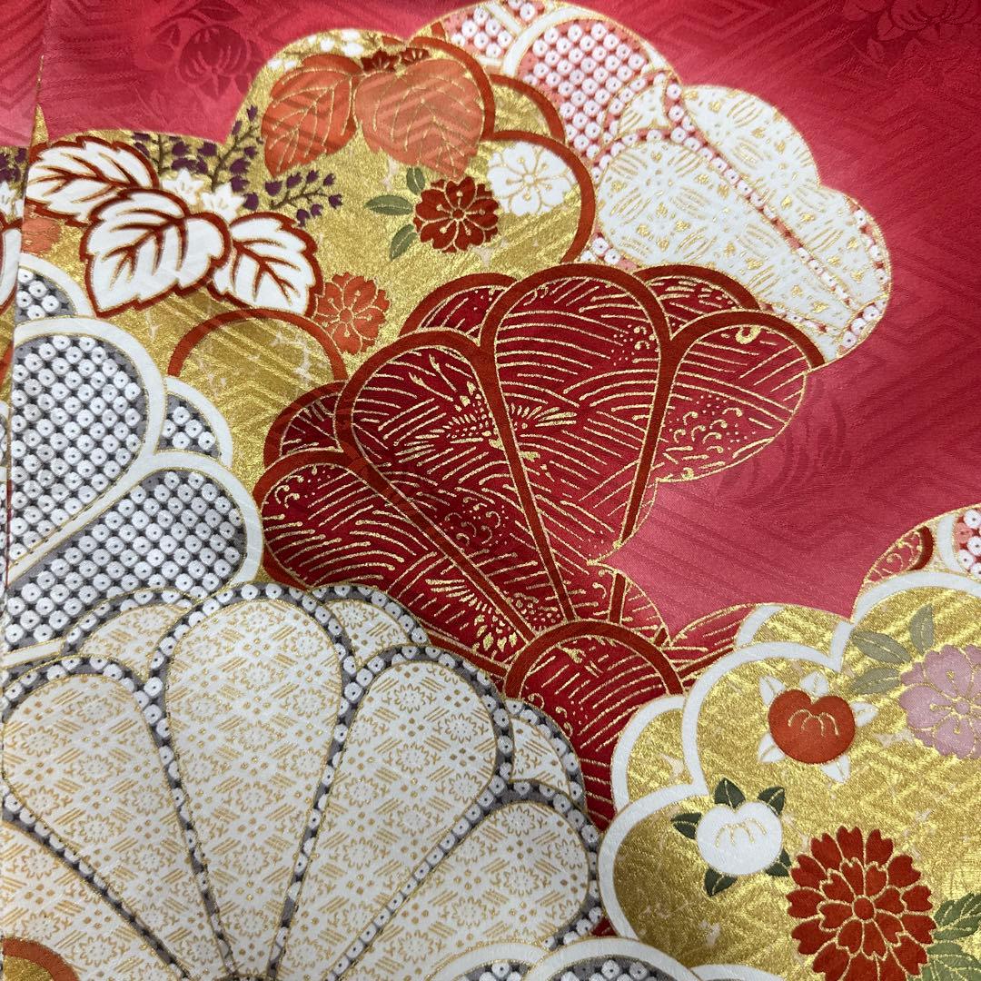 吉澤友禅 赤地暈し 振袖 菊尽くし 松竹梅 大きいサイズ