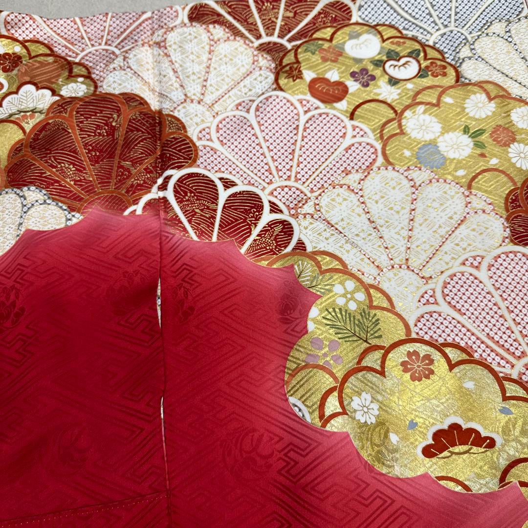 吉澤友禅 赤地暈し 振袖 菊尽くし 松竹梅 大きいサイズ