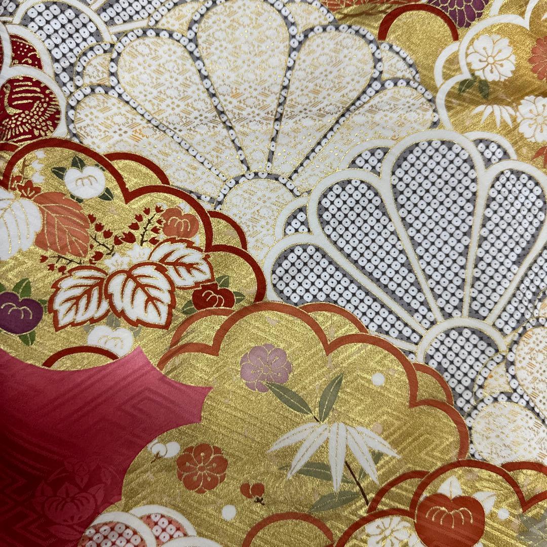 吉澤友禅 赤地暈し 振袖 菊尽くし 松竹梅 大きいサイズ