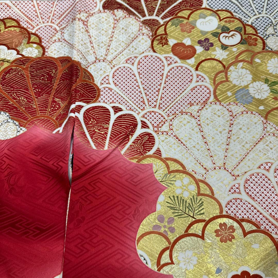 吉澤友禅 赤地暈し 振袖 菊尽くし 松竹梅 大きいサイズ