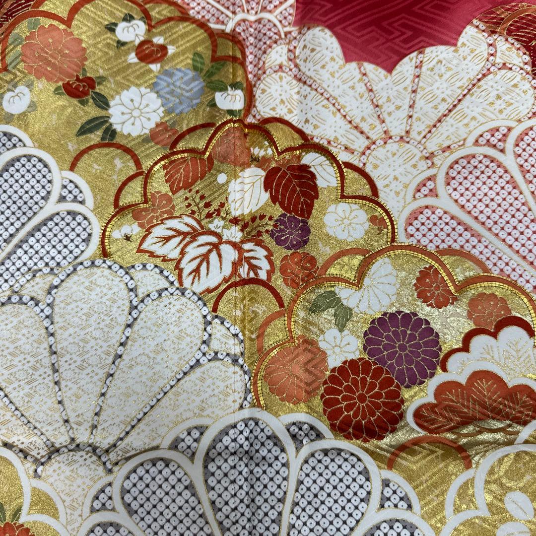 吉澤友禅 赤地暈し 振袖 菊尽くし 松竹梅 大きいサイズ