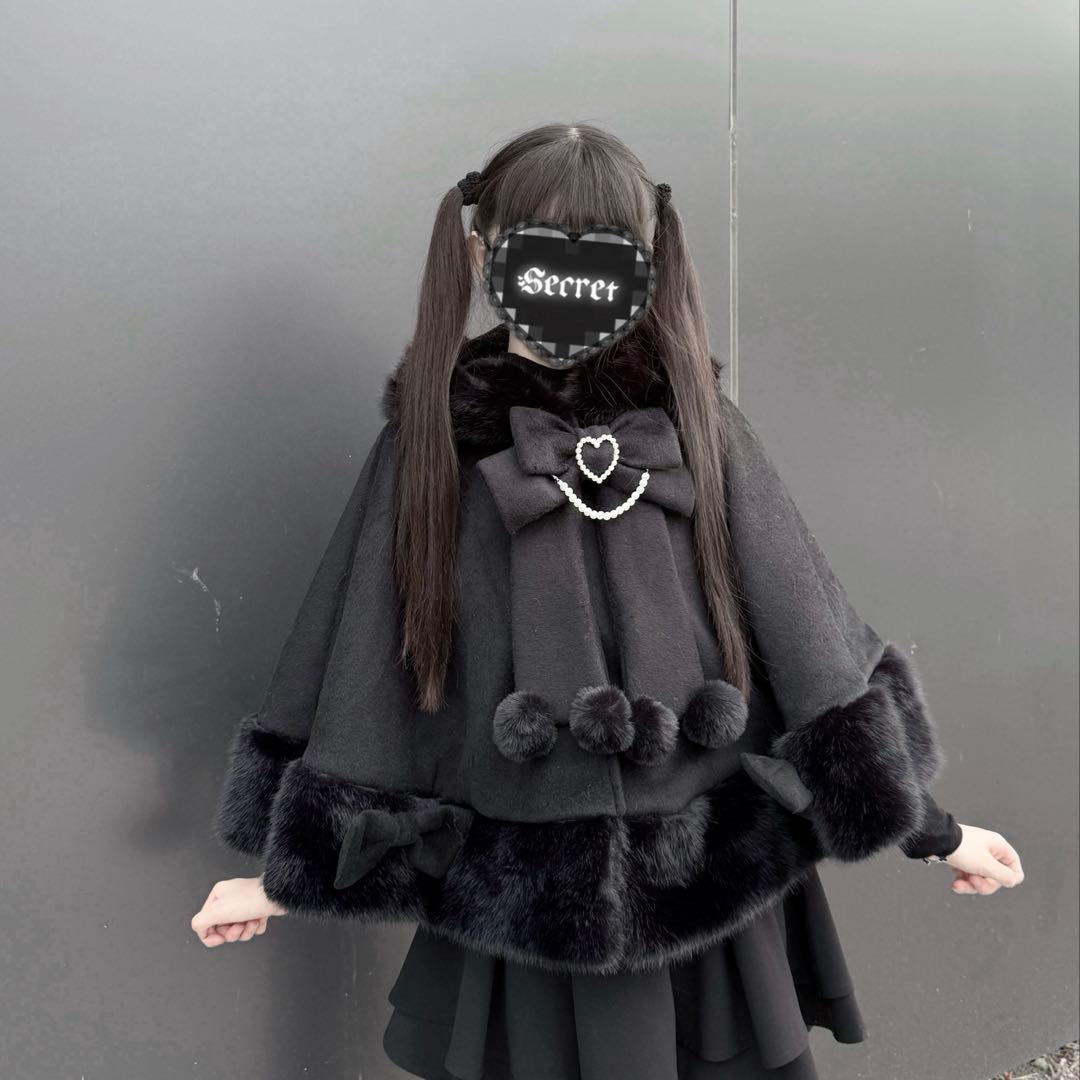 高品質 地雷系 猫耳ファーケープコート　量産型 サブカル 天使界隈 ポンチョ