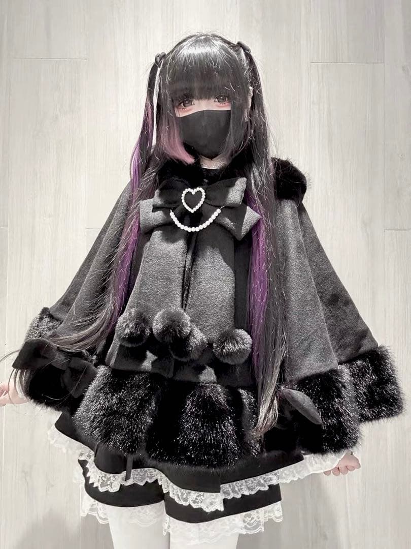 高品質 地雷系 猫耳ファーケープコート　量産型 サブカル 天使界隈 ポンチョ