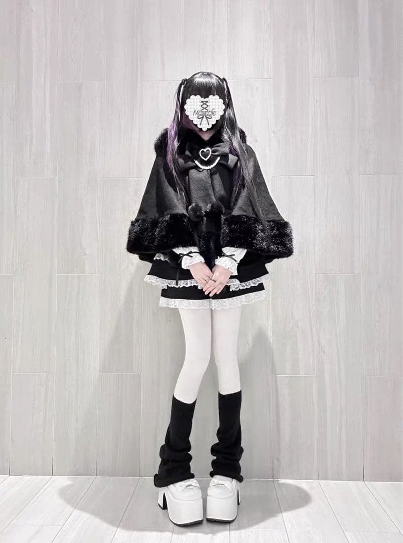 高品質 地雷系 猫耳ファーケープコート　量産型 サブカル 天使界隈 ポンチョ