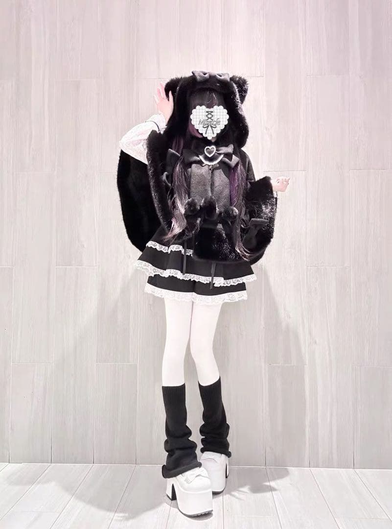 高品質 地雷系 猫耳ファーケープコート　量産型 サブカル 天使界隈 ポンチョ