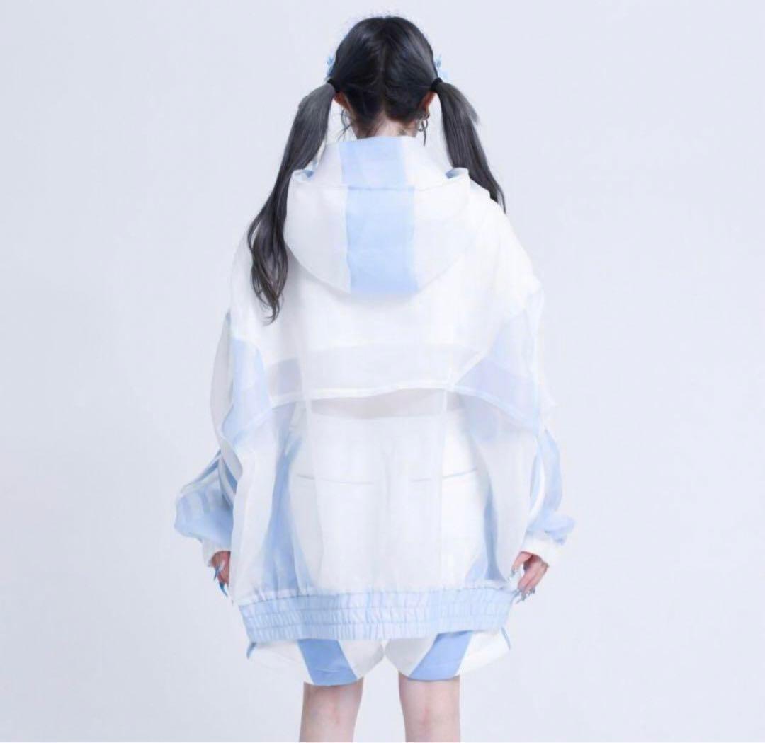 REFLEM レフレム シースルー切り替えハイネックパーカー ホワイト 水色系統