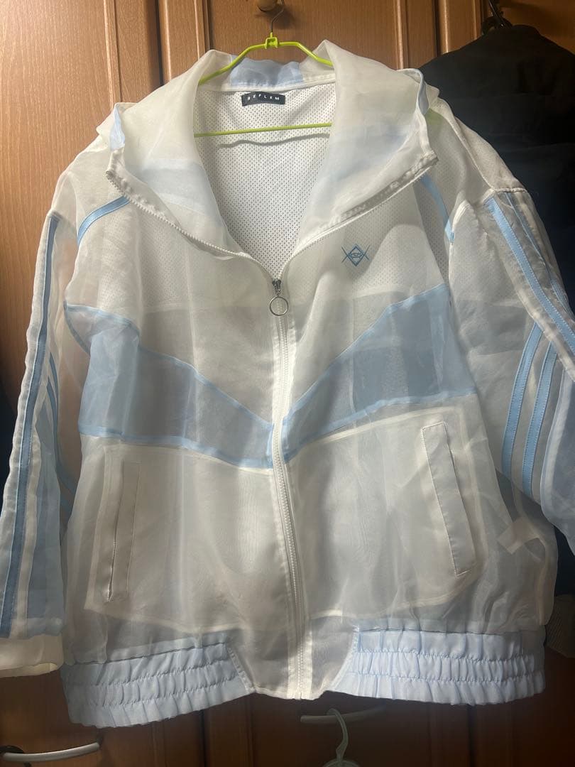 REFLEM レフレム シースルー切り替えハイネックパーカー ホワイト 水色系統