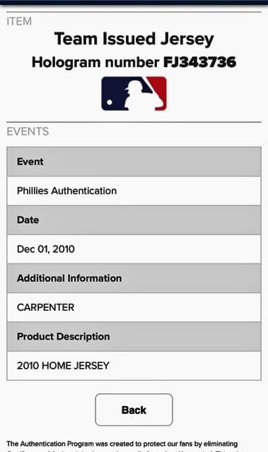 MLB実使用フィリーズ球団支給カーペンター ユニフォーム メジャーリーグ 野球