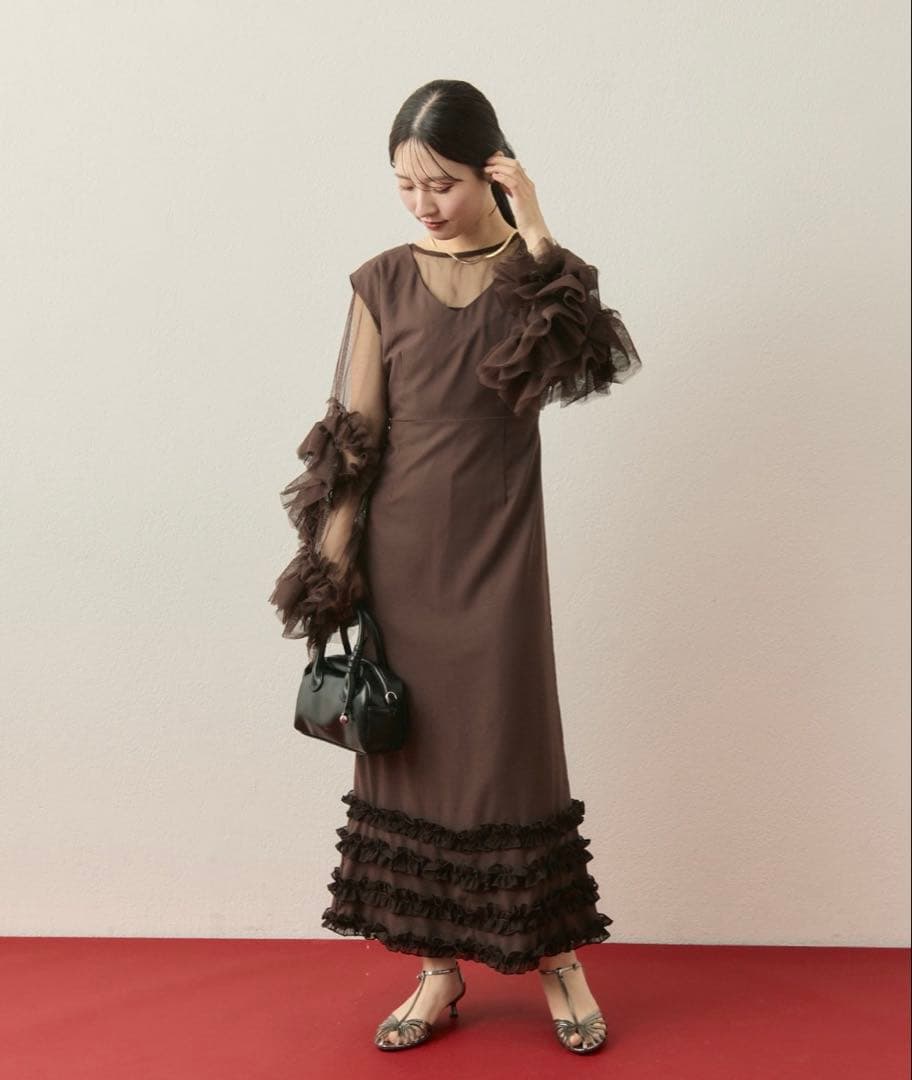 mystic ティアードフリルドレスSET ブラウン