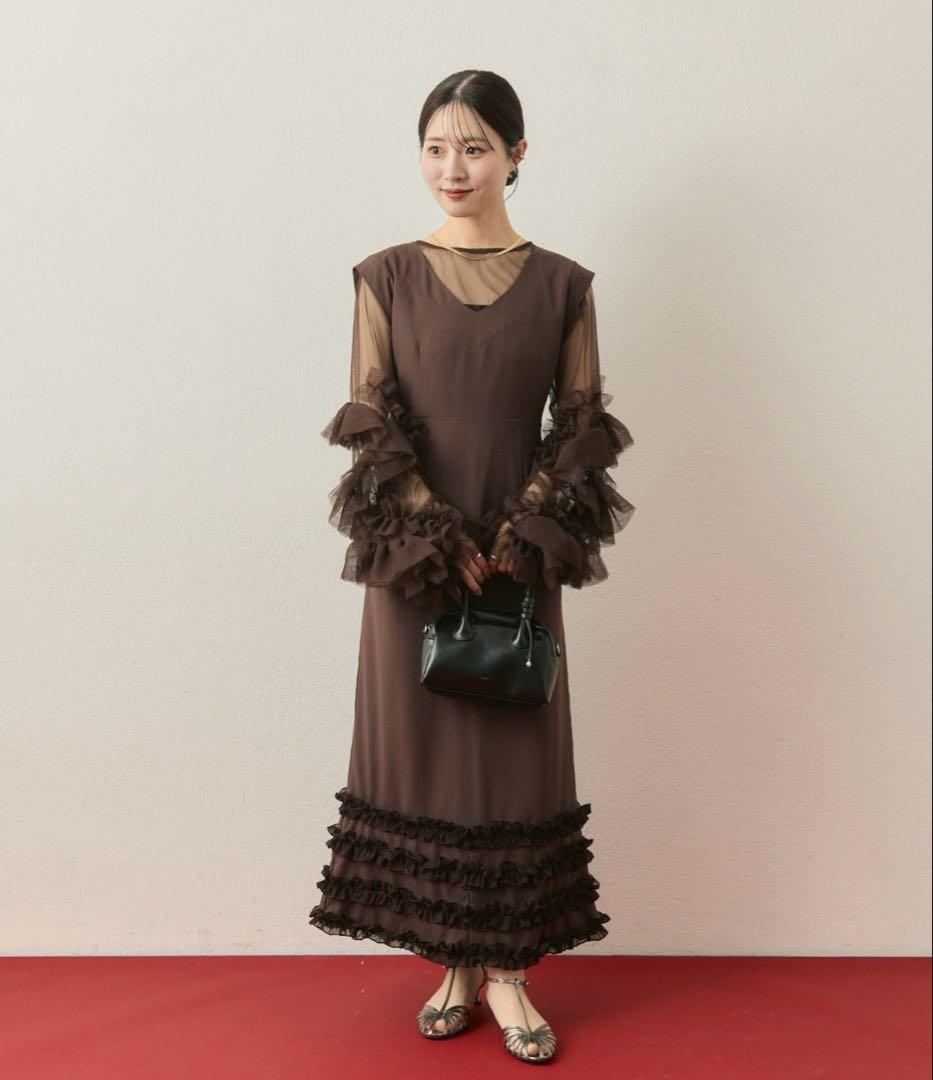 mystic ティアードフリルドレスSET ブラウン
