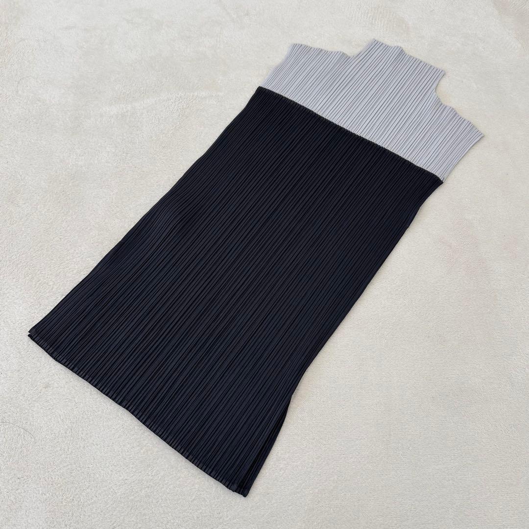 極美品✨PLEATS PLEASE バイカラー　チュニック　Lサイズ　黒　グレー