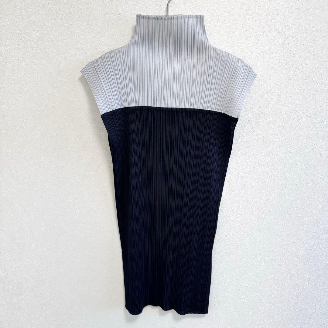極美品✨PLEATS PLEASE バイカラー　チュニック　Lサイズ　黒　グレー
