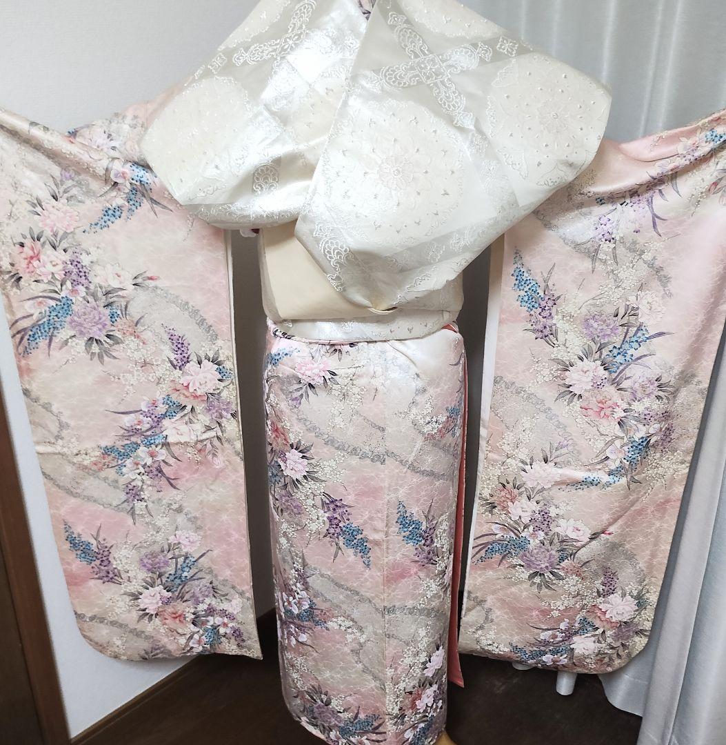 成人式正絹振袖フルセット　ベビーピンク　ラメ　　上品　豪華　光沢