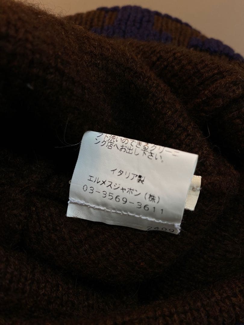 HERMES エルメス　カシミヤニット帽子　L