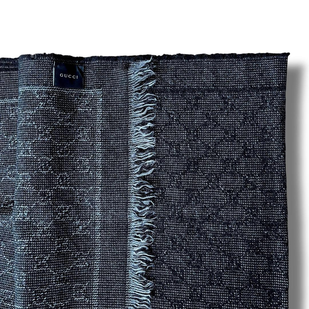 美品 GUCCI GGマーク ロゴ ウール ストール マフラー ブラック系