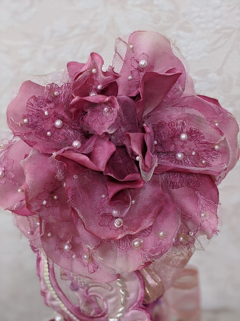 クレイフラワー✨ロココ調薔薇❁染め花布花❁クレイフラワー❁ハンドメイド