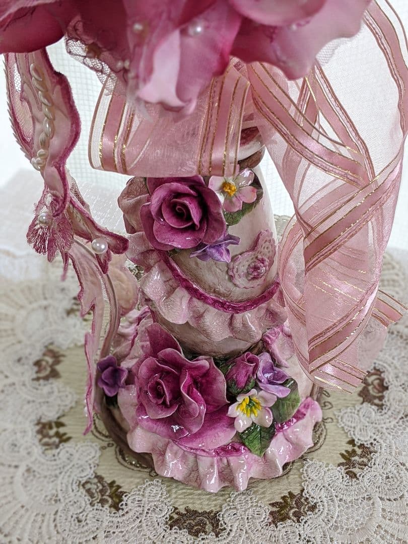 クレイフラワー✨ロココ調薔薇❁染め花布花❁クレイフラワー❁ハンドメイド