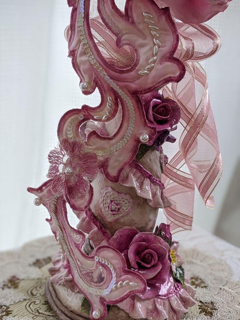 クレイフラワー✨ロココ調薔薇❁染め花布花❁クレイフラワー❁ハンドメイド