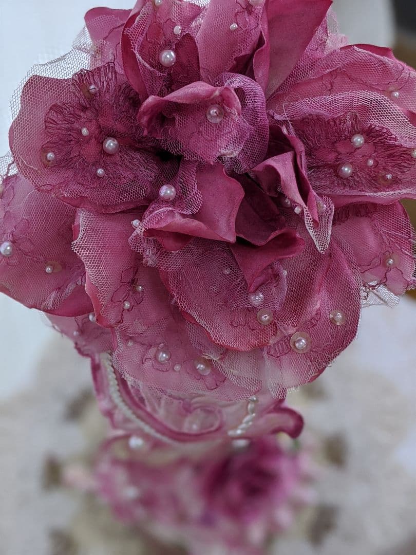 クレイフラワー✨ロココ調薔薇❁染め花布花❁クレイフラワー❁ハンドメイド