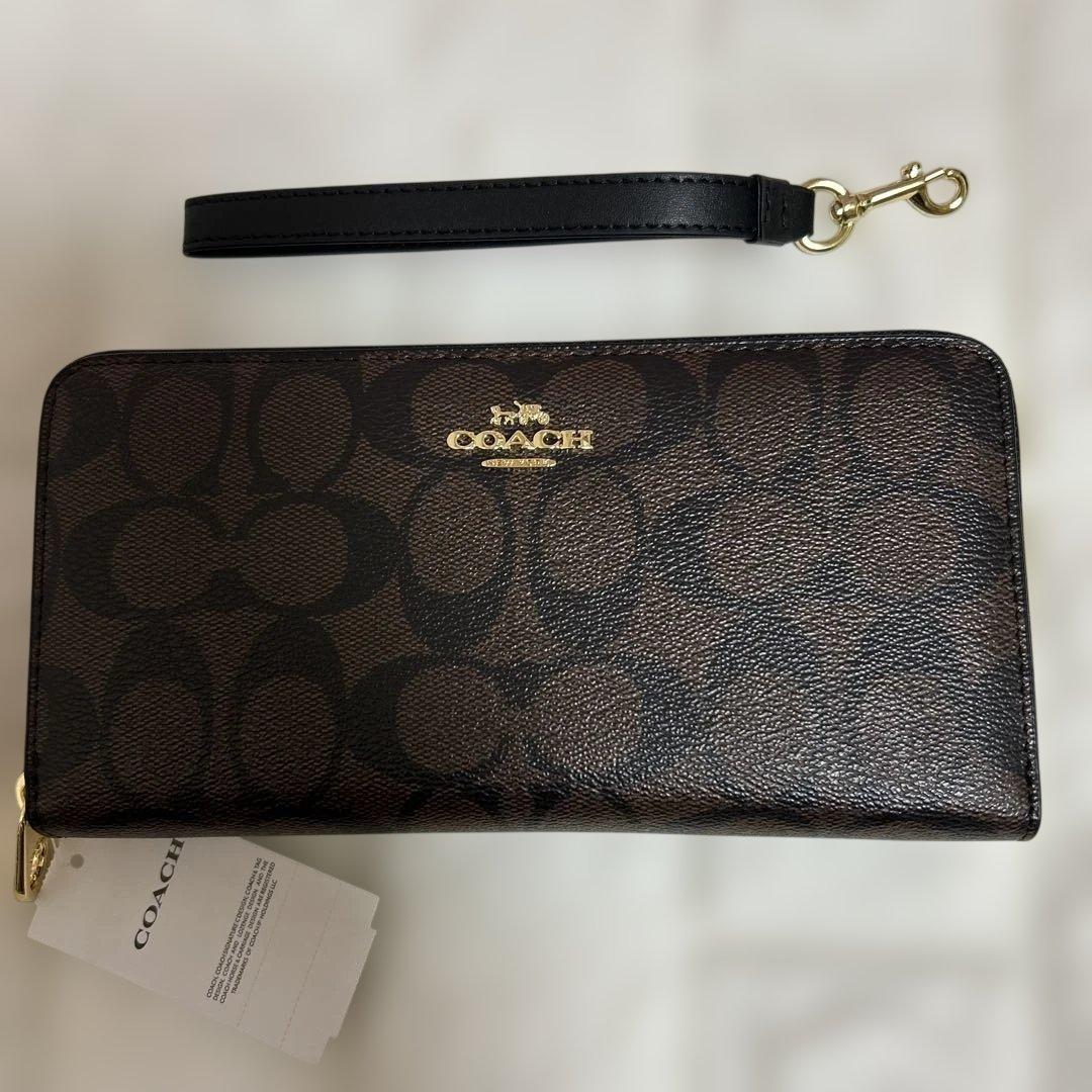 【新品未使用】COACH 長財布 シグネチャーキャンバス ラウンドファスナー型