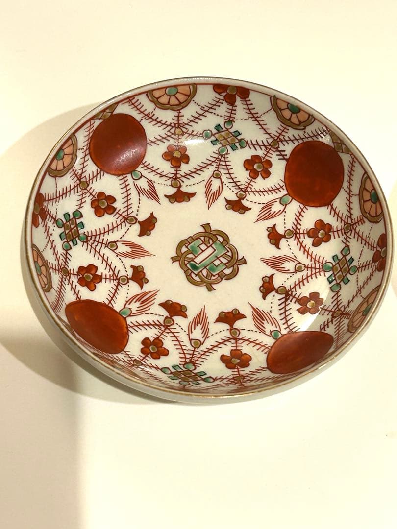 赤玉瓔珞紋　古伊万里　小皿2枚セット