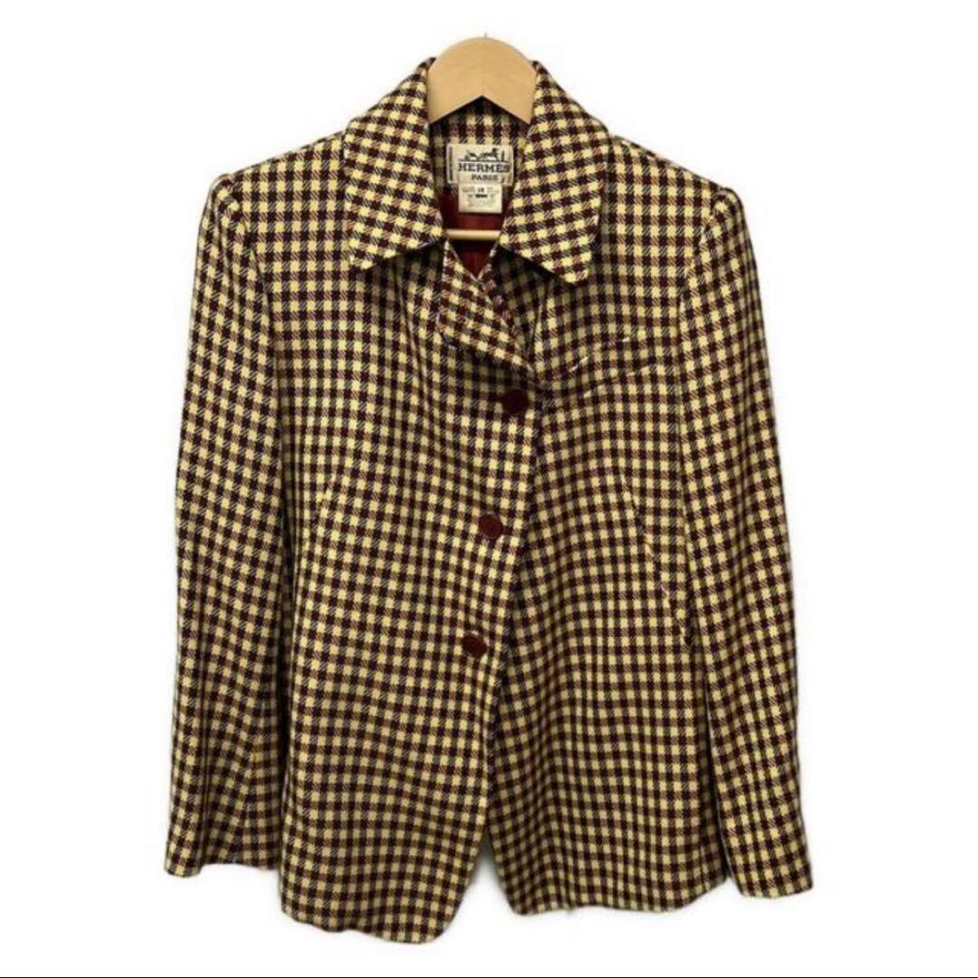 HERMES(エルメス) ジャケット イエロー×レッド×ブラウン チェック柄