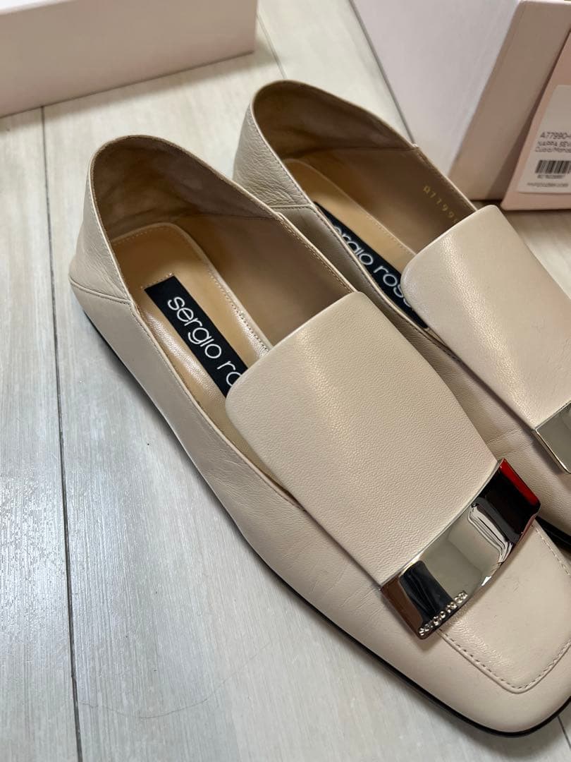 セルジオロッシ　sr1　スリッパ　フラット　ベージュ×シルバー　36