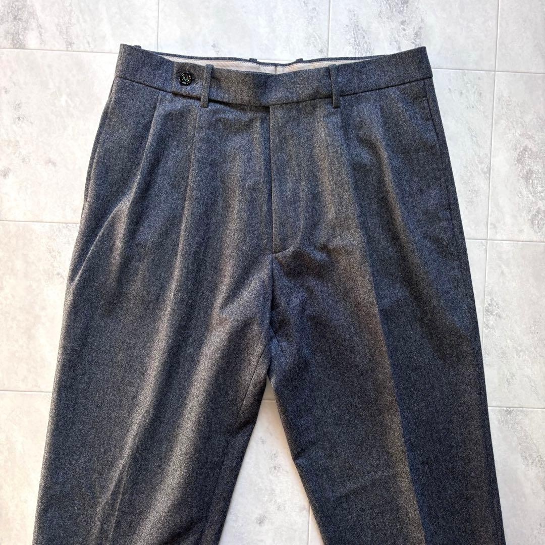 【極美品】ベルウィッチ カノニコ ウールフラノ 2タックワイドトラウザー 48