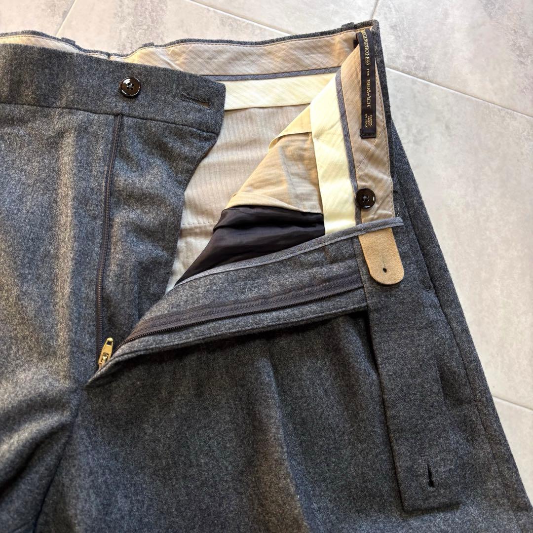 【極美品】ベルウィッチ カノニコ ウールフラノ 2タックワイドトラウザー 48