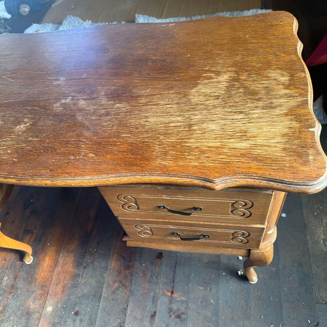 アンティーク風　木製文机　西洋　猫脚　デスク