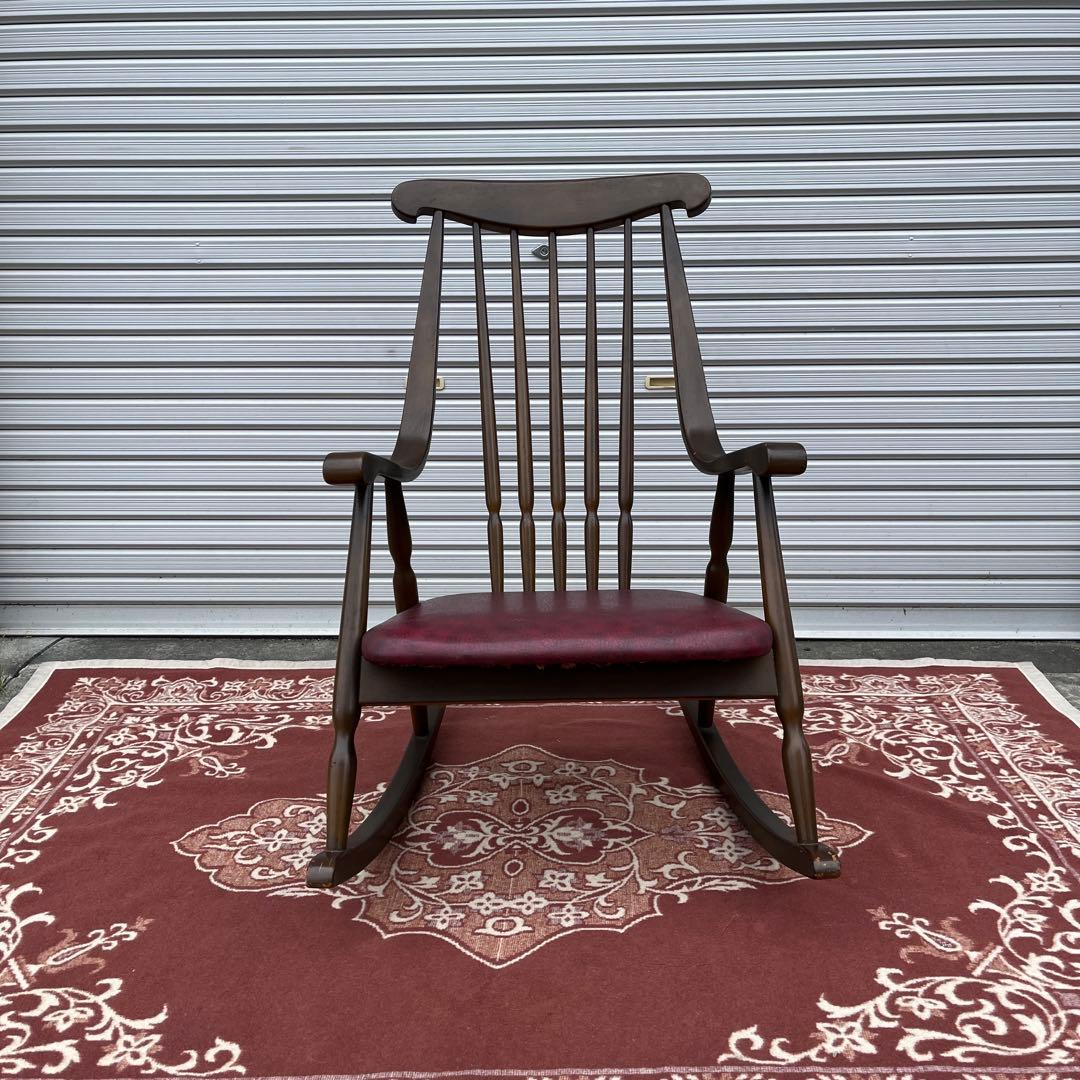 古家具ビンテージ品◾️鳥取家具 木製フレーム ロッキングチェア ミッドセンチュリー