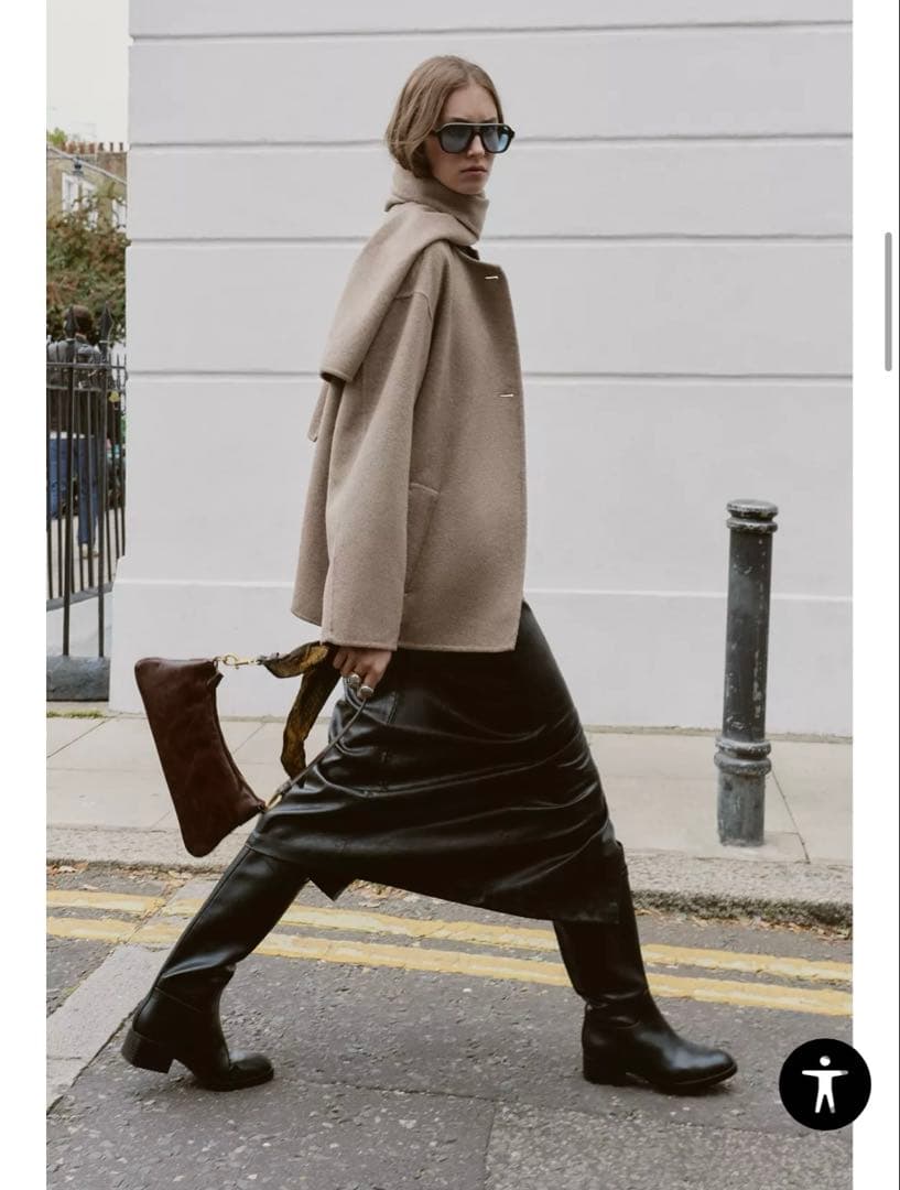 新品 完売品 ZARA ウールショートスカーフコート ブラック S