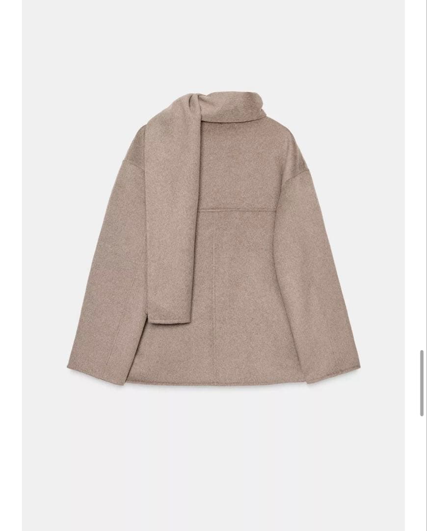 新品 完売品 ZARA ウールショートスカーフコート ブラック S