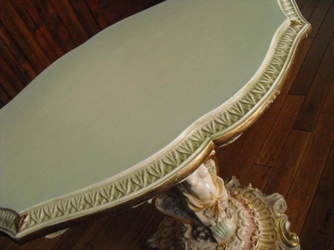 イタリア製 優雅なロココ様式サイドテーブル☆女神金彩クラック塗装オブジェ置物