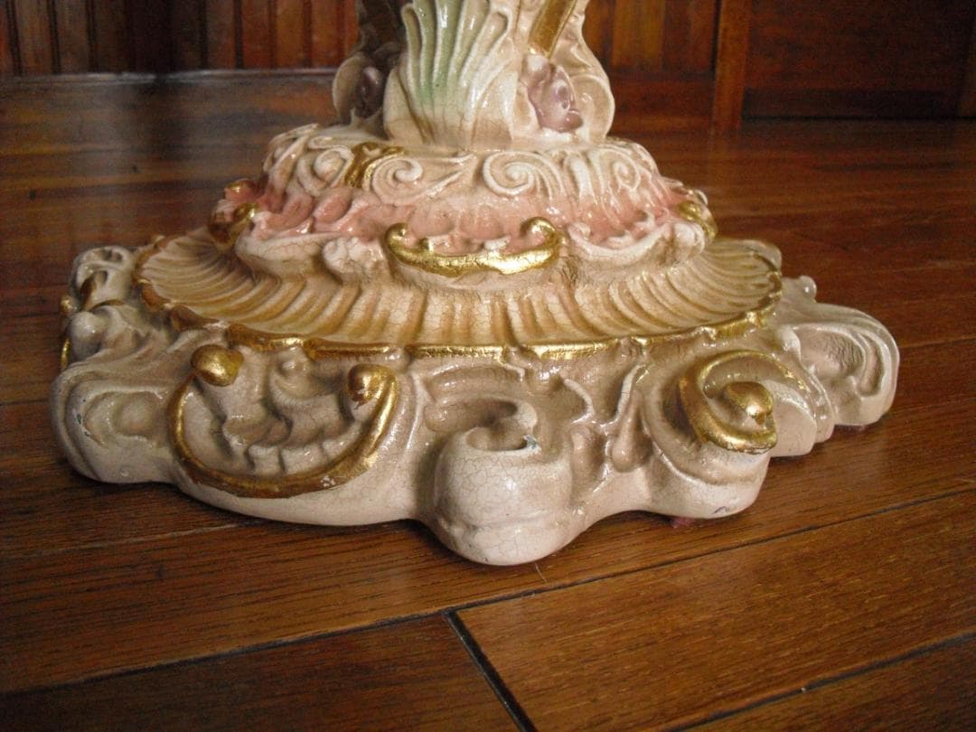 イタリア製 優雅なロココ様式サイドテーブル☆女神金彩クラック塗装オブジェ置物