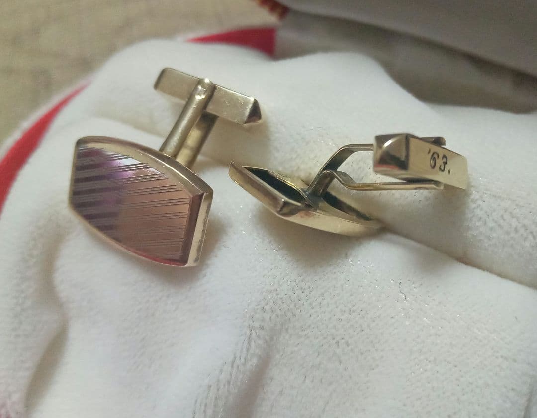 10K カフリンクス ストライプ 刻印有り
