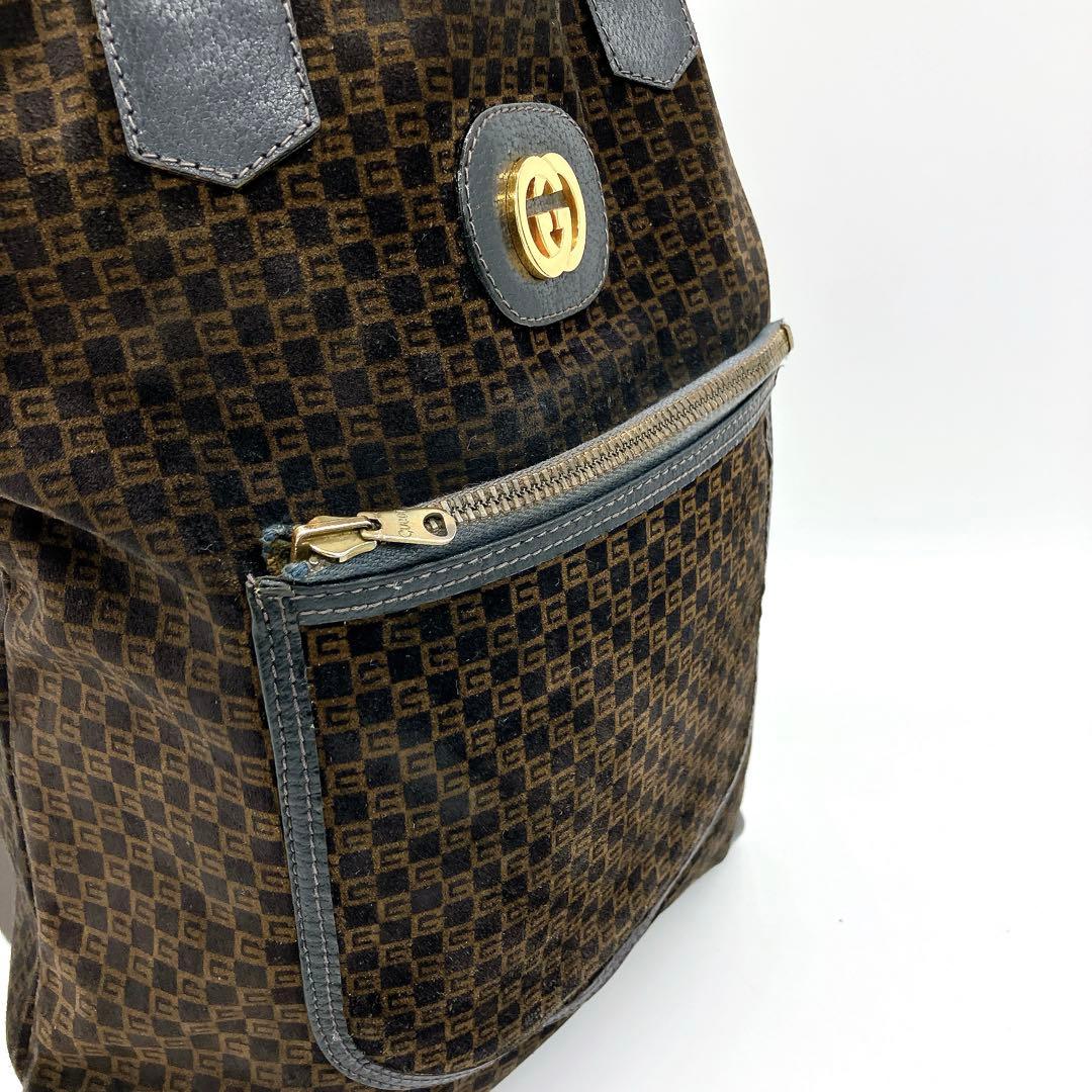 【OLD GUCCI】トートバッグ スクエアGG柄　ベロア調生地